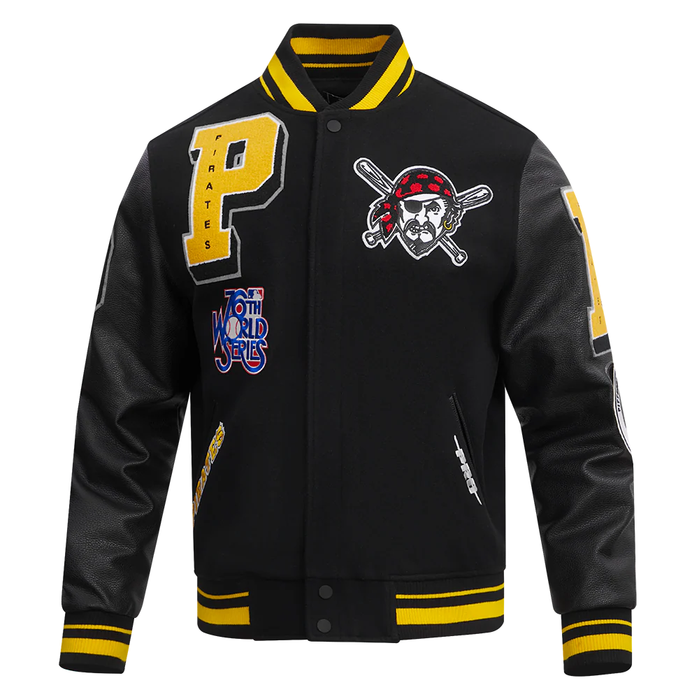 MLB PITTSBURGH PIRATES MASHUP MEN'S RIB WOOL VARSITY JACKET (BLACK/YELLOW)