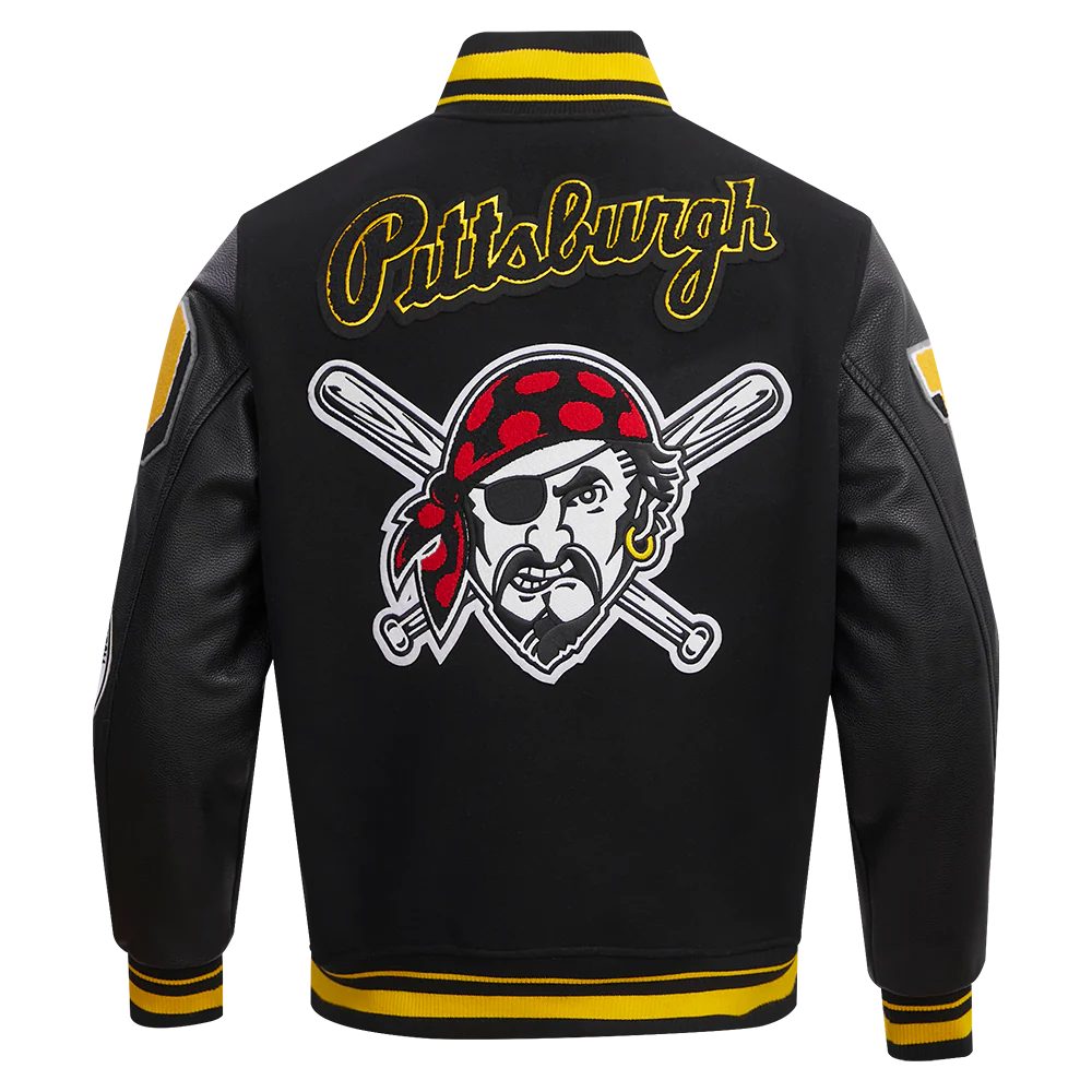 MLB PITTSBURGH PIRATES MASHUP MEN'S RIB WOOL VARSITY JACKET (BLACK/YELLOW) - Image 2