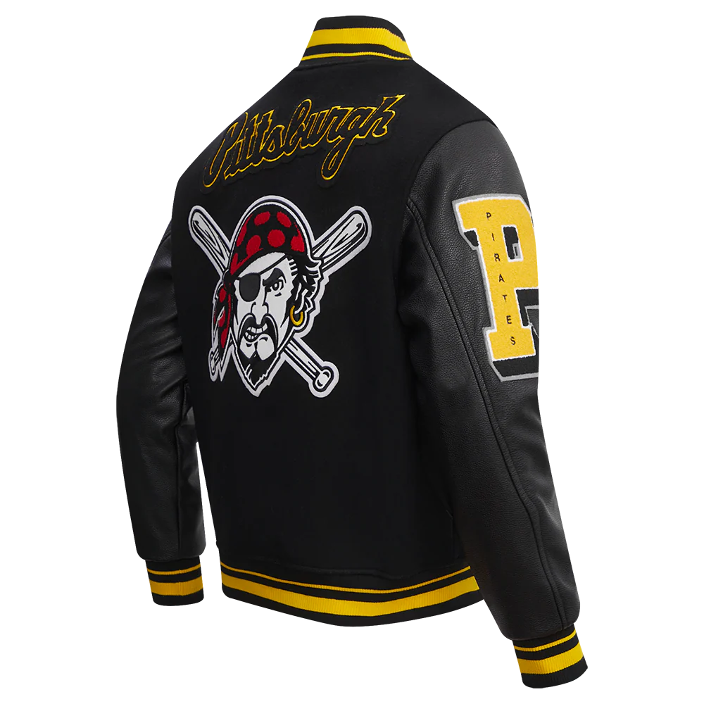 MLB PITTSBURGH PIRATES MASHUP MEN'S RIB WOOL VARSITY JACKET (BLACK/YELLOW) - Image 3