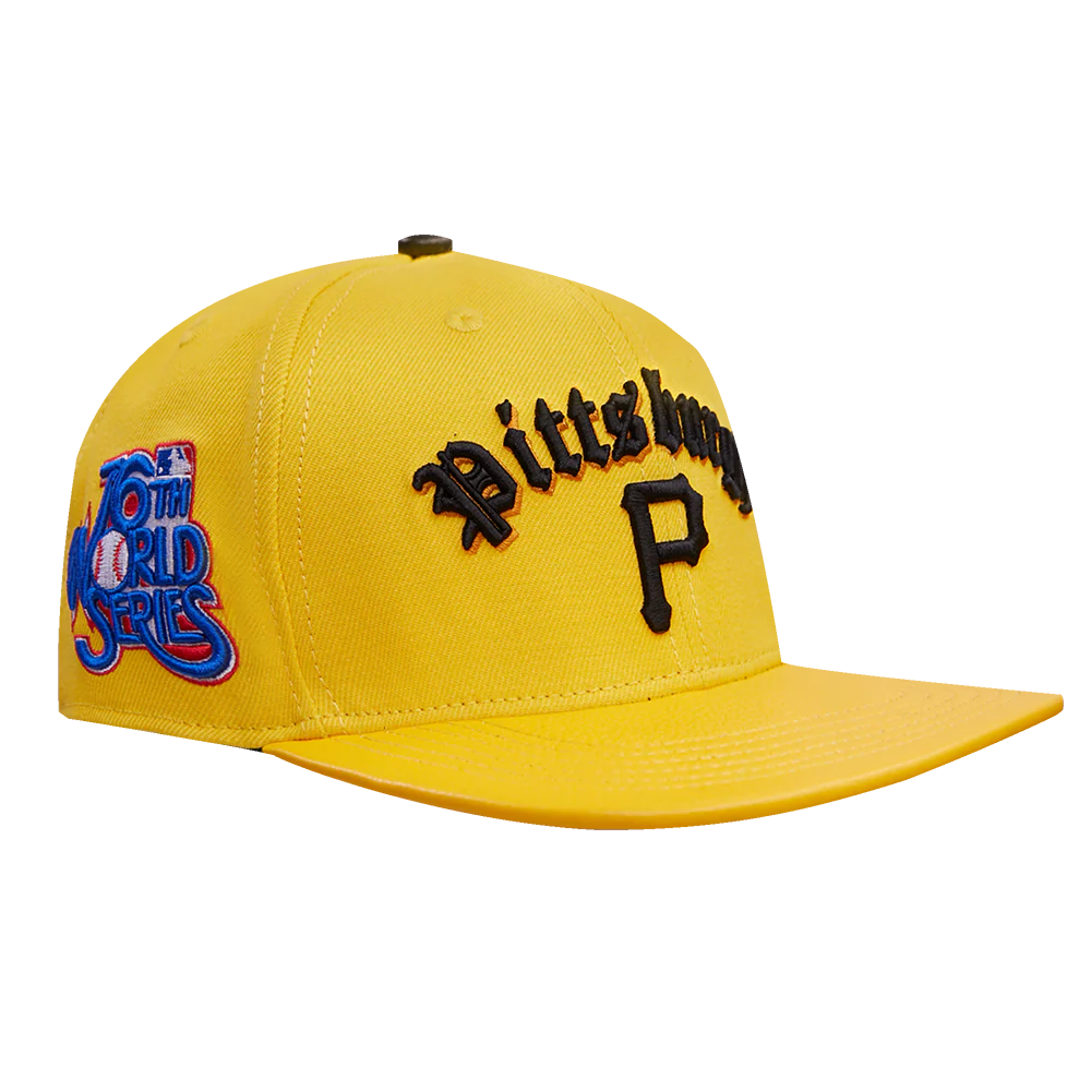 MLB PITTSBURGH PIRATES OLD ENGLISH UNISEX 6 PANEL LEATHER STRAPBACK (YELLOW) - Image 2
