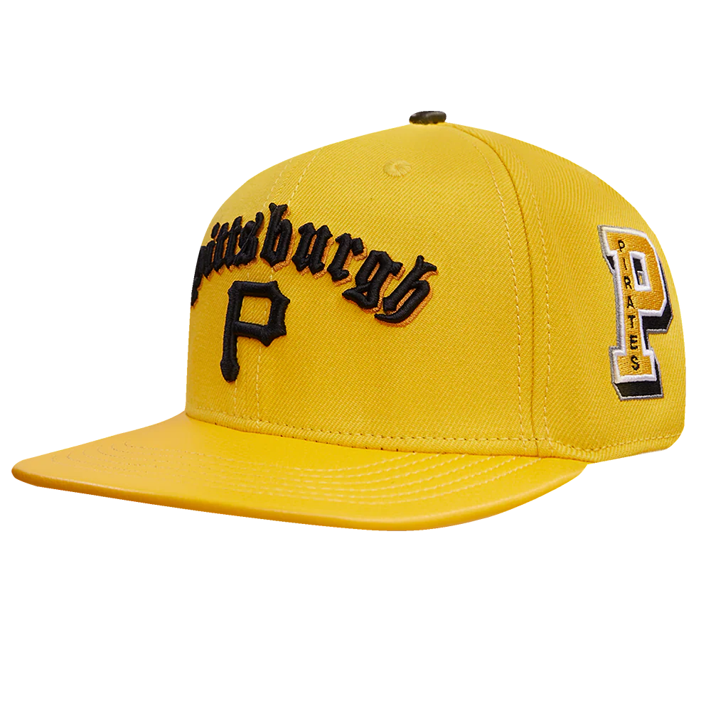 MLB PITTSBURGH PIRATES OLD ENGLISH UNISEX 6 PANEL LEATHER STRAPBACK (YELLOW) - Image 3