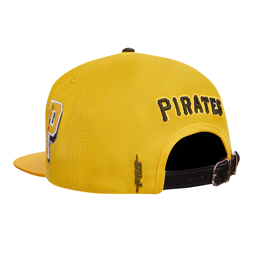MLB PITTSBURGH PIRATES OLD ENGLISH UNISEX 6 PANEL LEATHER STRAPBACK (YELLOW) - Image 4