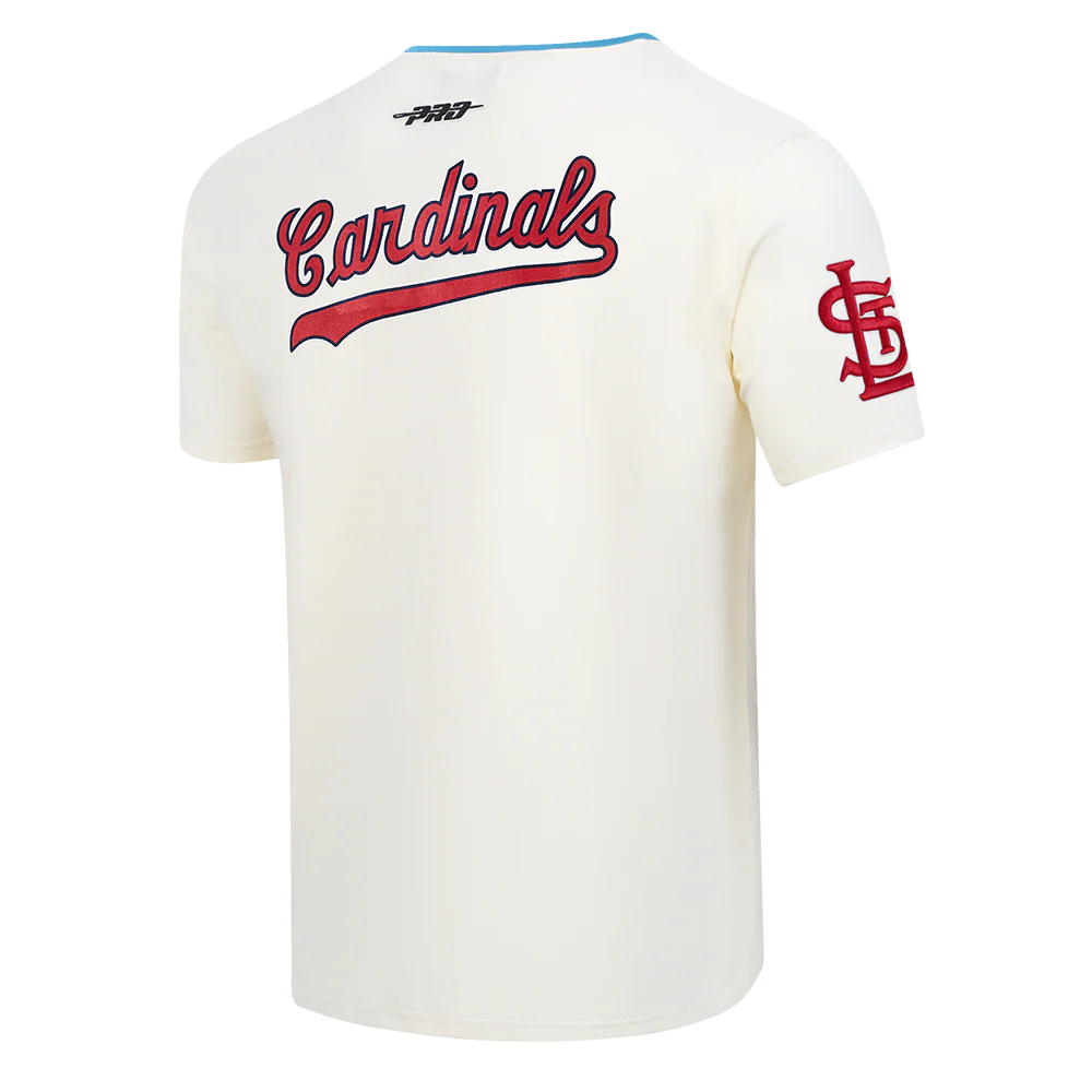 MLB ST. LOUIS CARDINALS RETRO CASCADE MEN'S RINGER TOP (EGGSHELL/ UNIVERSITY BLUE) - Image 4