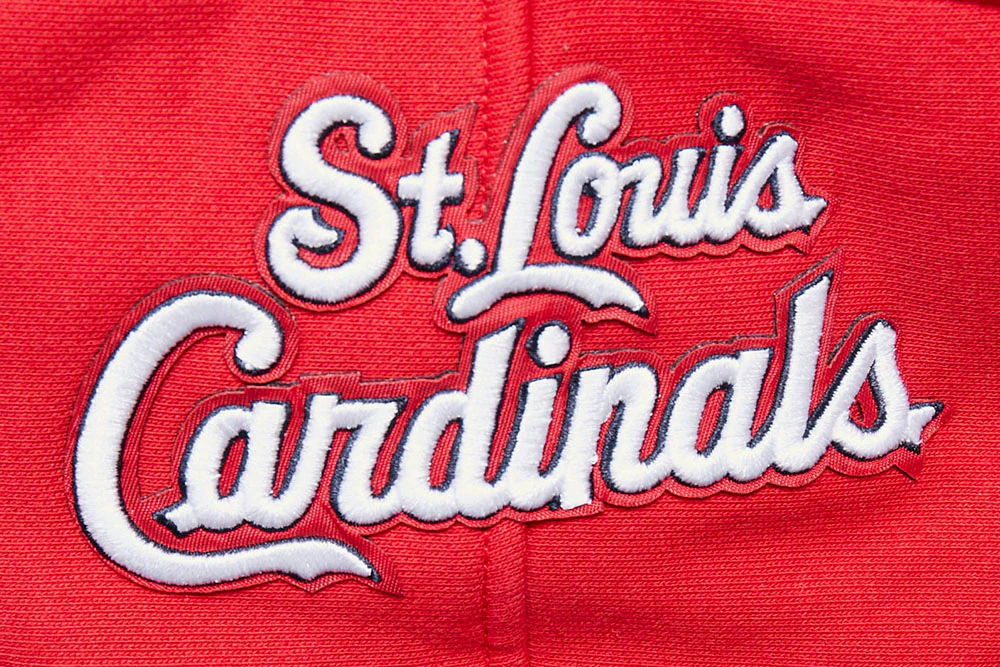 MLB ST. LOUIS CARDINALS SCRIPT TAIL WOMEN'S RIB FLEECE CROPPED PULLOVER HOODIE (RED) - Image 6