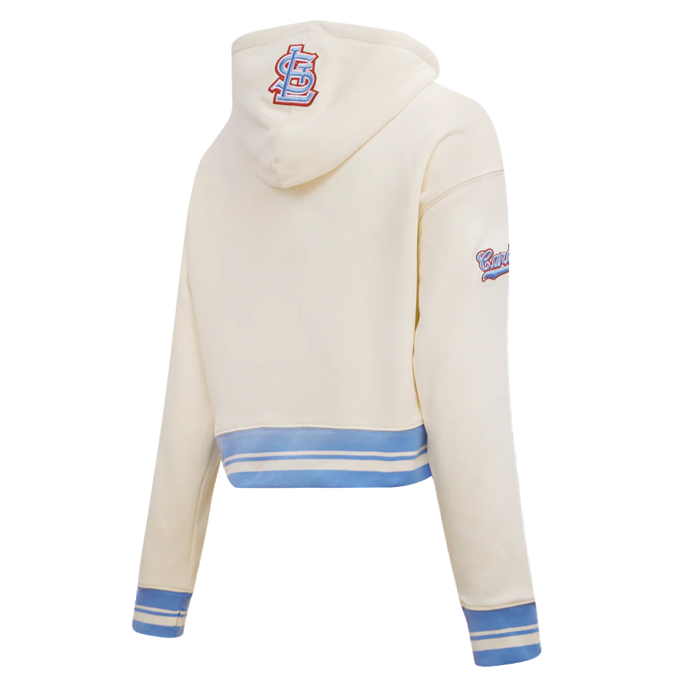 MLB ST. LOUIS CARDINALS RETRO CLASSIC WOMEN'S CROPPED PULLOVER HOODIE (EGGSHELL/ UNIVERSITY BLUE) - Image 3
