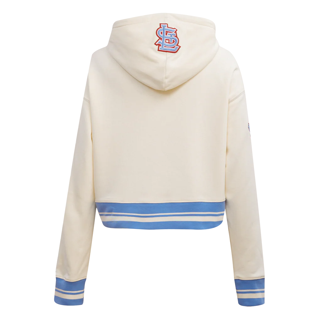 MLB ST. LOUIS CARDINALS RETRO CLASSIC WOMEN'S CROPPED PULLOVER HOODIE (EGGSHELL/ UNIVERSITY BLUE) - Image 4