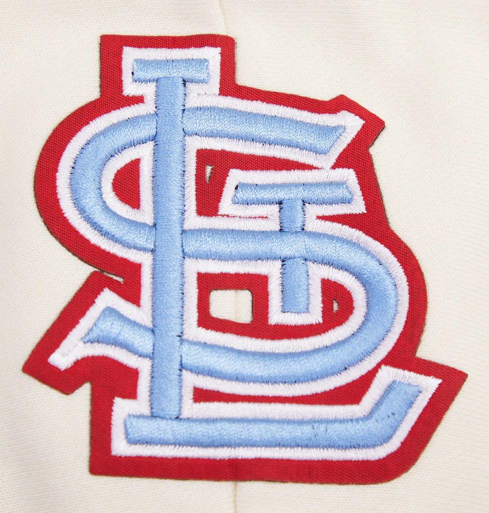 MLB ST. LOUIS CARDINALS RETRO CLASSIC WOMEN'S CROPPED PULLOVER HOODIE (EGGSHELL/ UNIVERSITY BLUE) - Image 5