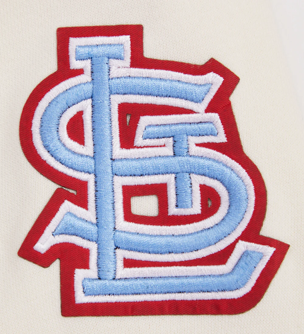 MLB ST. LOUIS CARDINALS RETRO CLASSIC WOMEN'S CROPPED PULLOVER HOODIE (EGGSHELL/ UNIVERSITY BLUE) - Image 6