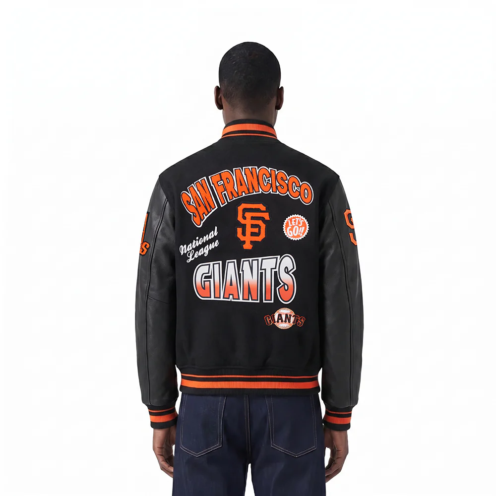 MLB SAN FRANCISCO GIANTS TURN IT UP MEN'S RIB WOOL VARSITY JACKET (BLACK/ORANGE) - Image 2