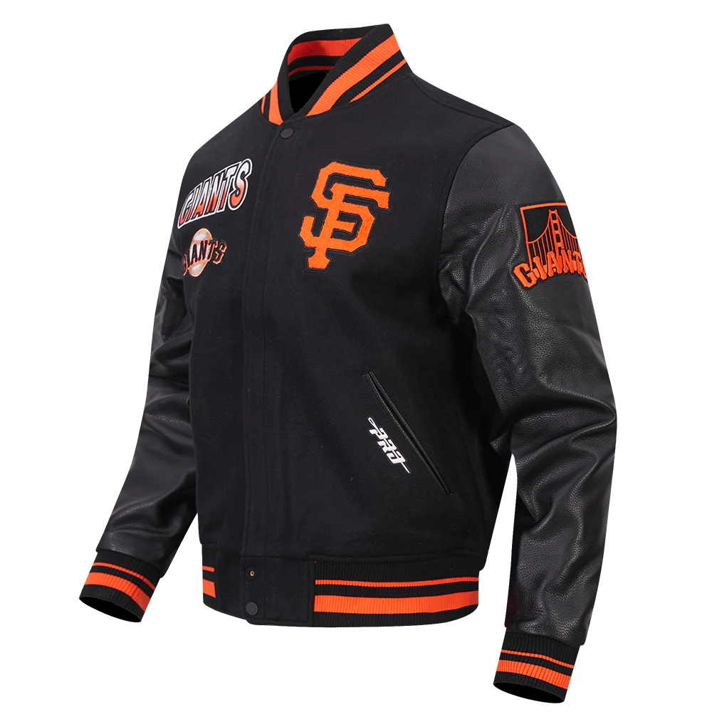 MLB SAN FRANCISCO GIANTS TURN IT UP MEN'S RIB WOOL VARSITY JACKET (BLACK/ORANGE) - Image 3