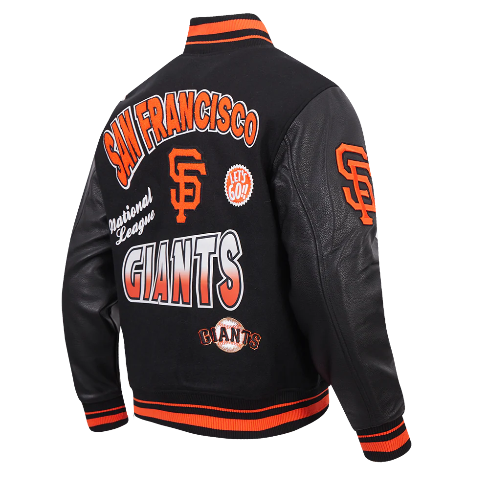 MLB SAN FRANCISCO GIANTS TURN IT UP MEN'S RIB WOOL VARSITY JACKET (BLACK/ORANGE) - Image 4