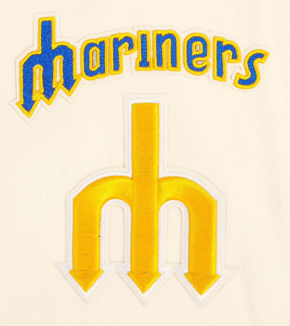 MLB SEATTLE MARINERS RETRO CLASSIC WOMEN'S RIB WOOL VARSITY JACKET (EGGSHELL/ROYAL BLUE) - Image 5
