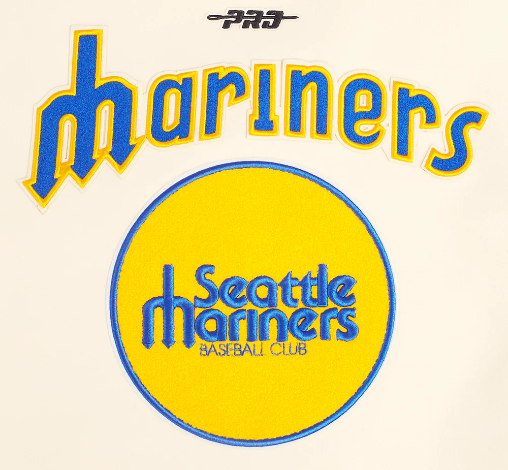 MLB SEATTLE MARINERS RETRO CLASSIC WOMEN'S RIB WOOL VARSITY JACKET (EGGSHELL/ROYAL BLUE) - Image 9