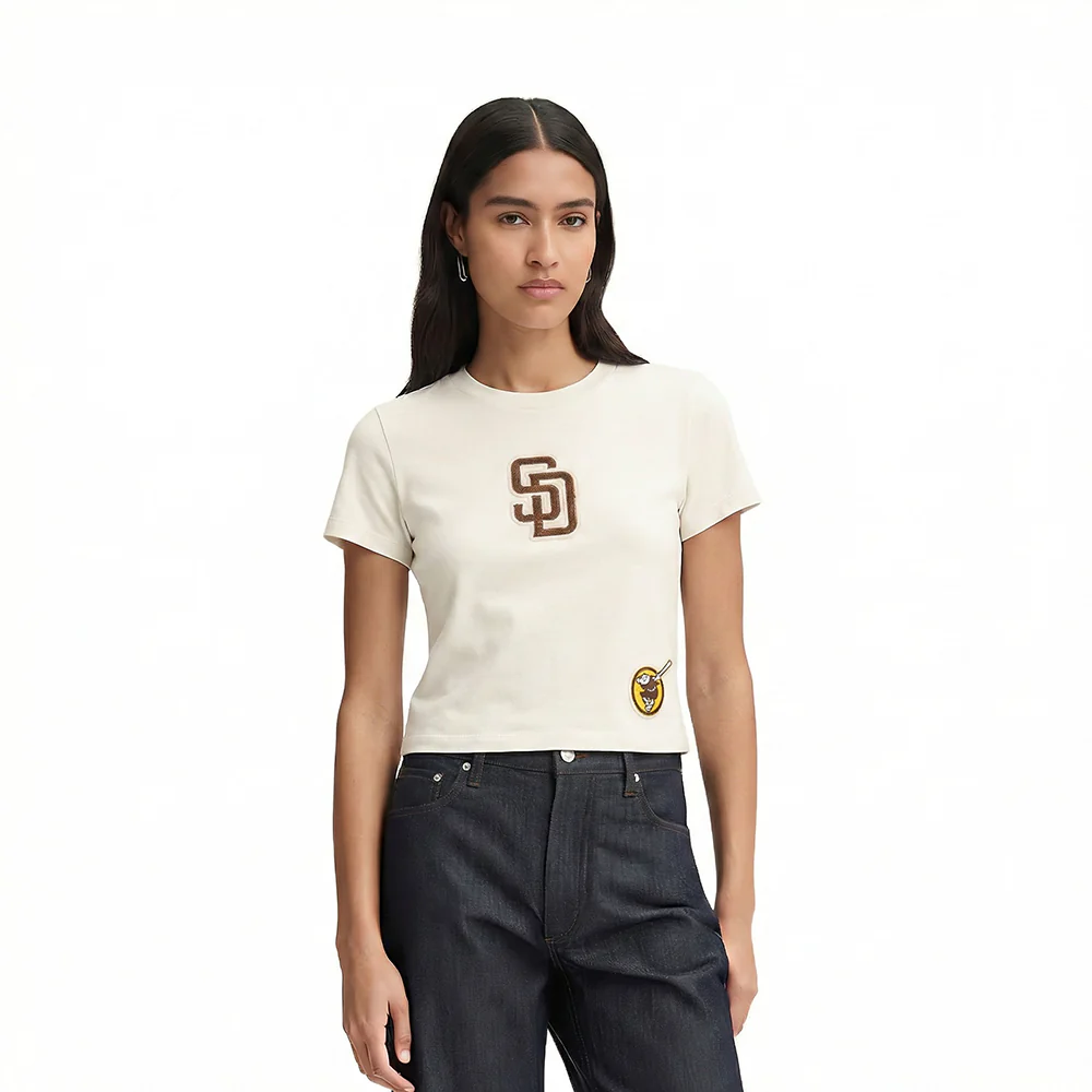 MLB SAN DIEGO PADRES GAME DAY CLASSICS WOMEN'S SINGLE JERSEY BABY DOLL TOP (EGGSHELL)