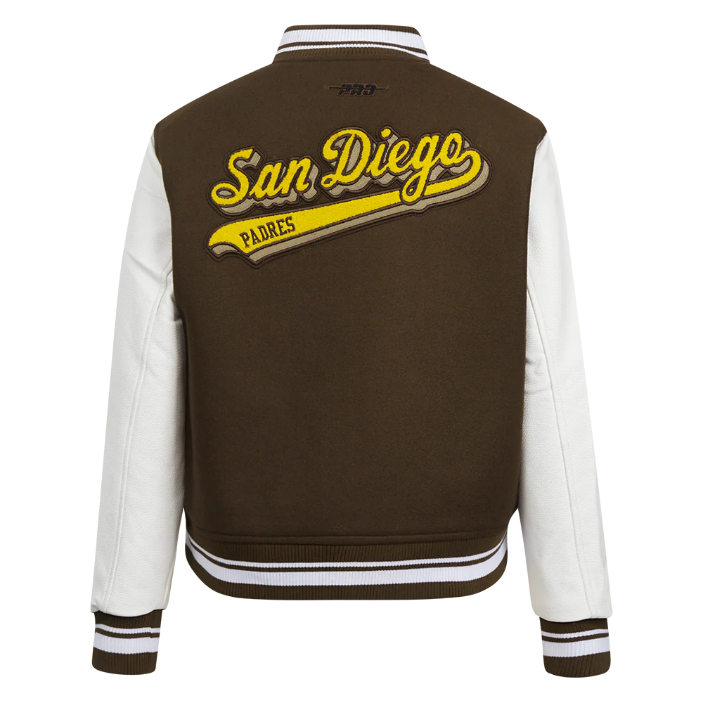 MLB SAN DIEGO PADRES SCRIPT TAIL WOMEN'S WOOL VARSITY JACKET (BROWN/WHITE) - Image 3