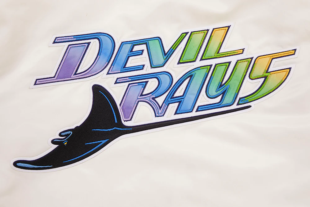 MLB TAMPA DEVIL RAYS RETRO CLASSIC MEN'S RIB SATIN JACKET (EGGSHELL/ MIDNIGHT NAVY) - Image 5