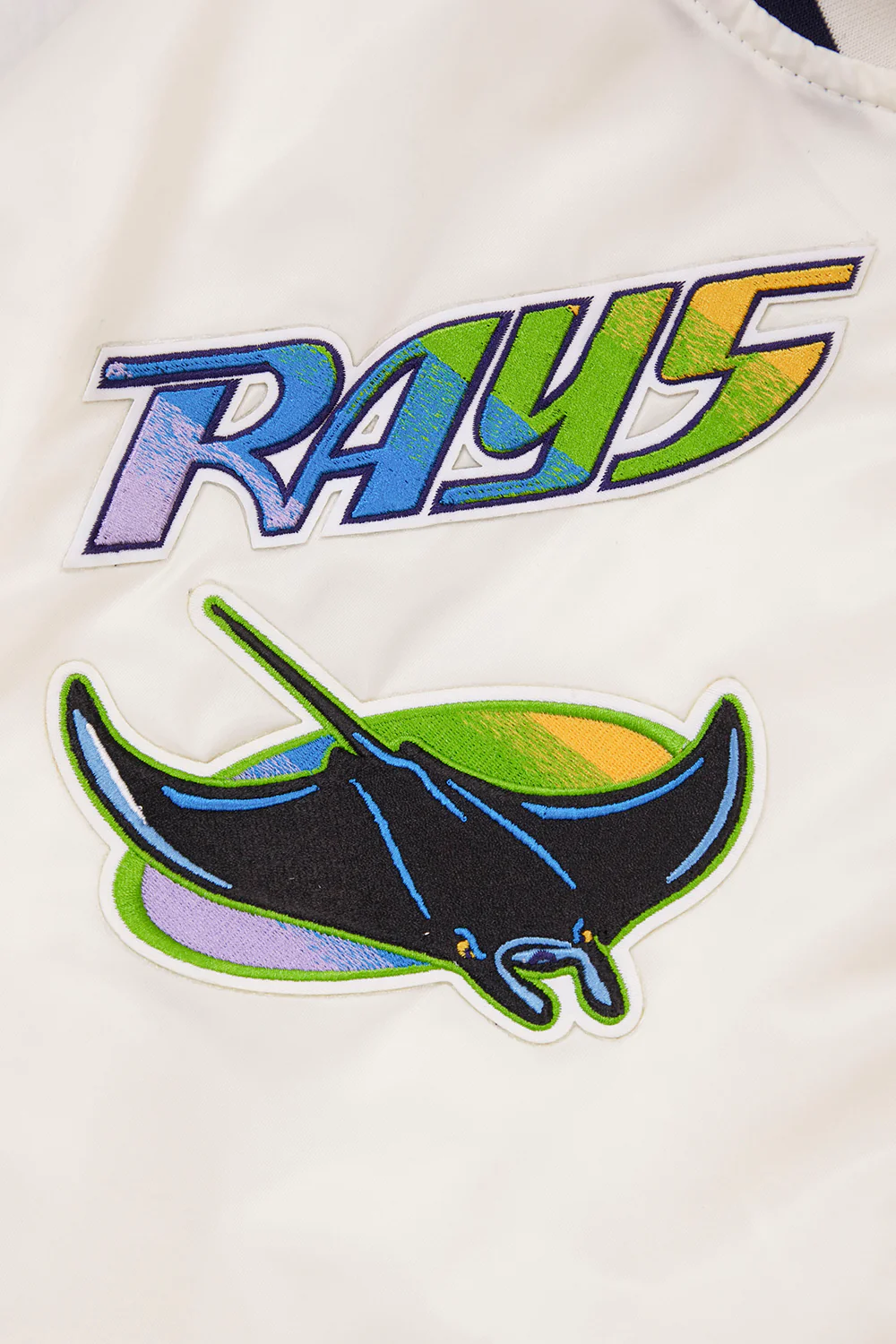 MLB TAMPA DEVIL RAYS RETRO CLASSIC MEN'S RIB SATIN JACKET (EGGSHELL/ MIDNIGHT NAVY) - Image 6
