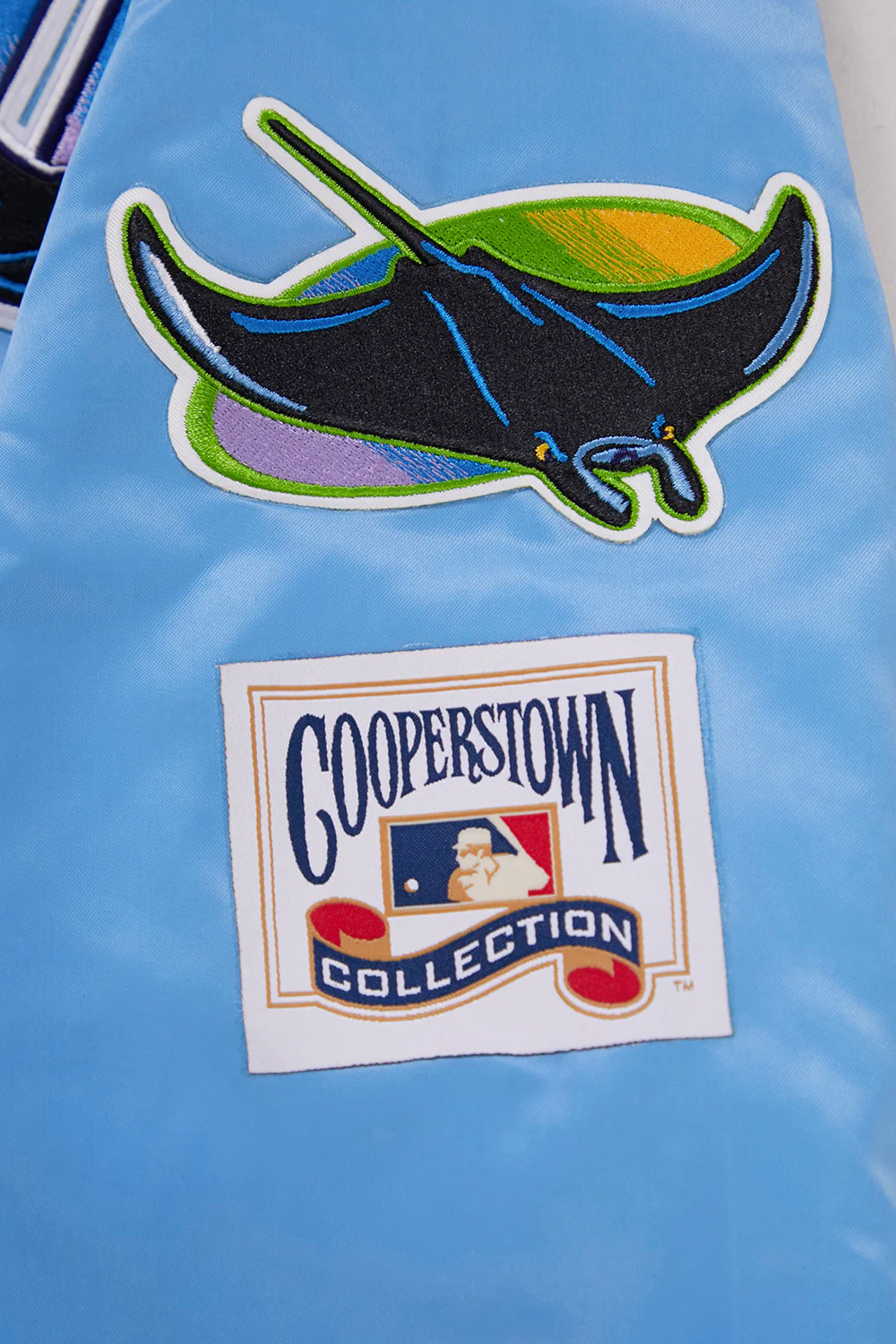 MLB TAMPA DEVIL RAYS RETRO CLASSIC MEN'S RIB SATIN JACKET (UNIVERSITY BLUE) - Image 8