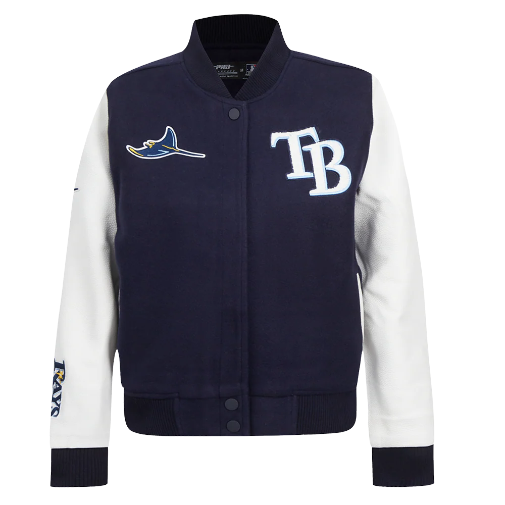 MLB TAMPA BAY RAYS CLASSIC WOMEN'S WOOL VARSITY JACKET (MIDNIGHT NAVY/WHITE)
