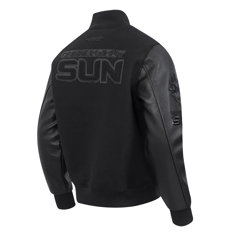 WNBA CONNECTICUT SUN TRIPLE BLACK MEN'S WOOL VARSITY JACKET (JET BLACK) - Image 4