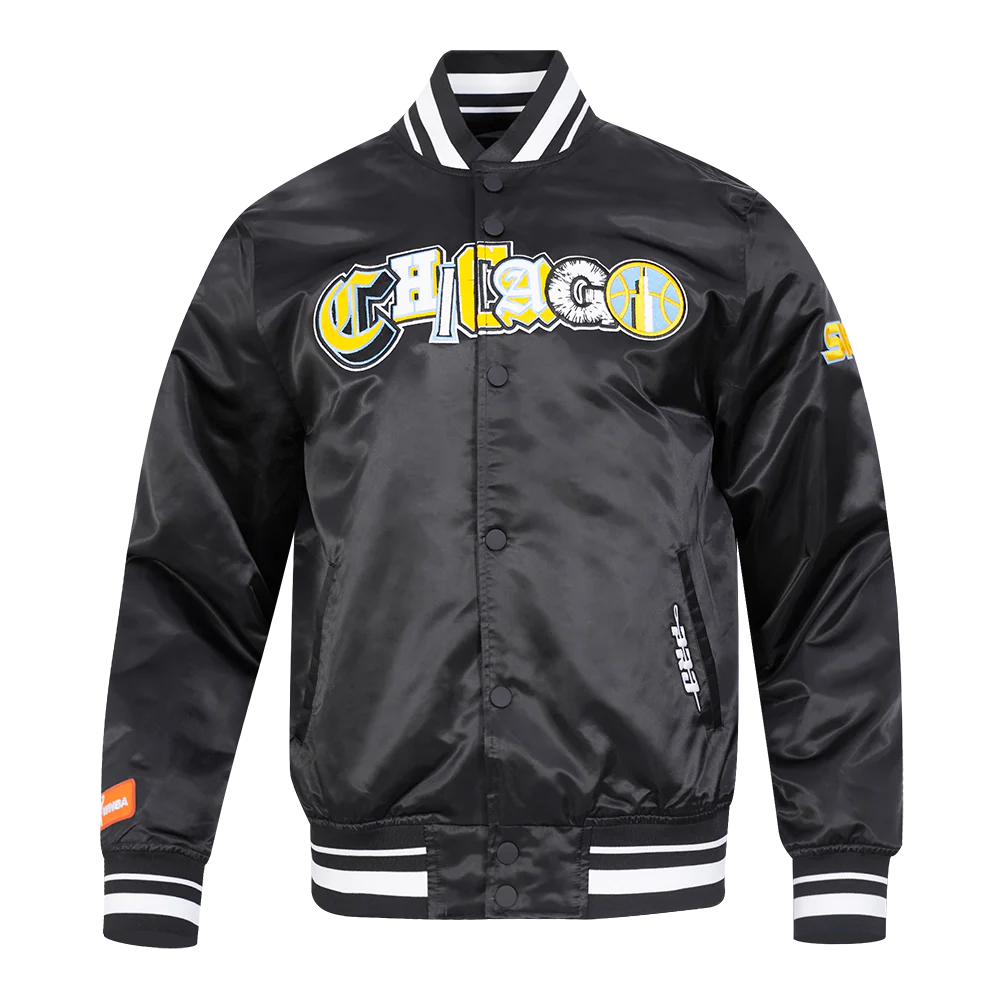 WNBA CHICAGO SKY CITY RANSOM MEN'S RIB SATIN JACKET (BLACK)