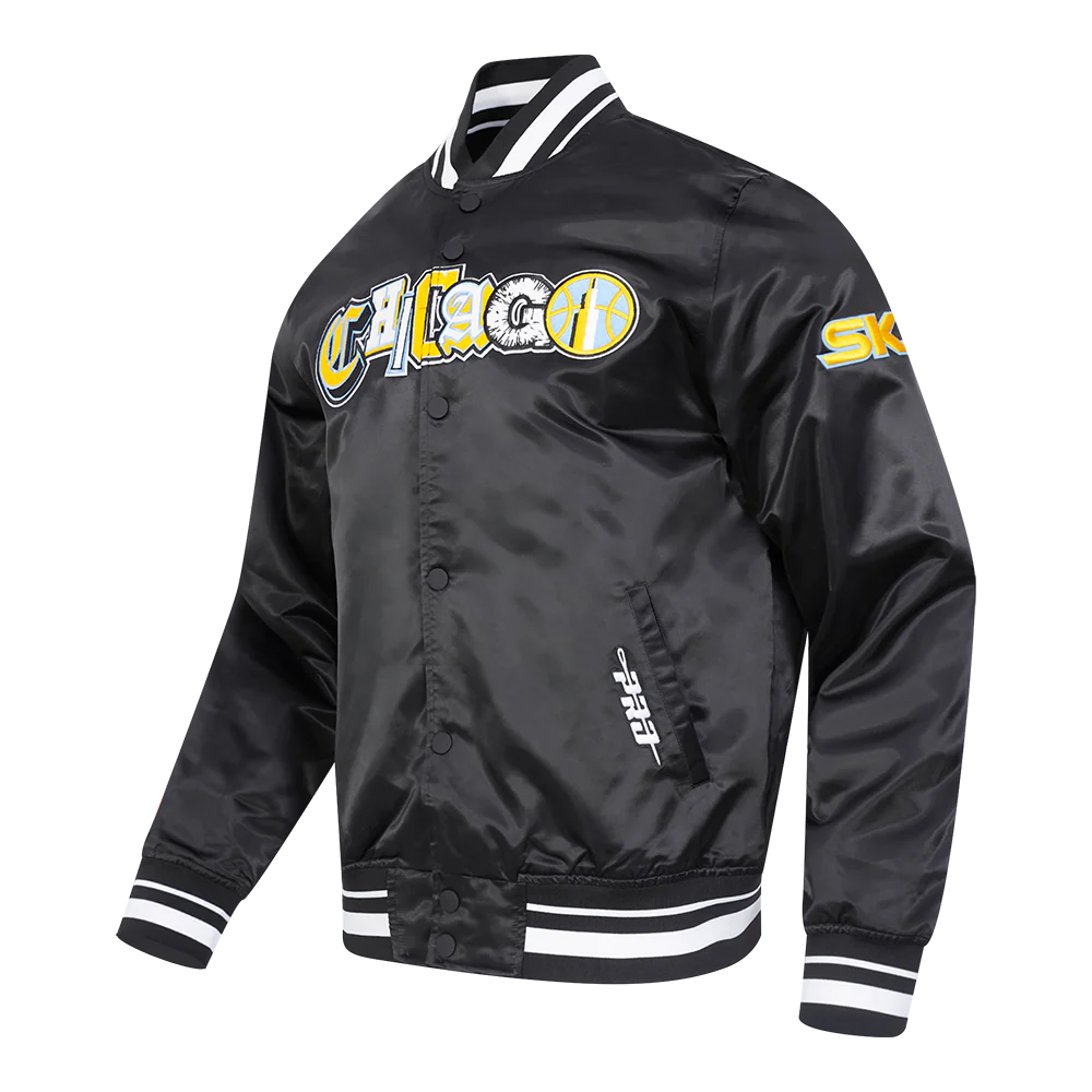 WNBA CHICAGO SKY CITY RANSOM MEN'S RIB SATIN JACKET (BLACK) - Image 2
