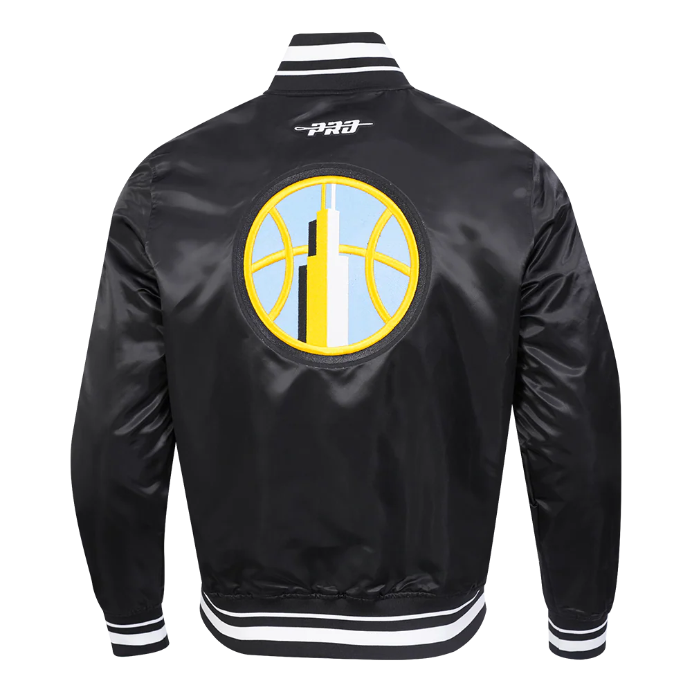 WNBA CHICAGO SKY CITY RANSOM MEN'S RIB SATIN JACKET (BLACK) - Image 3