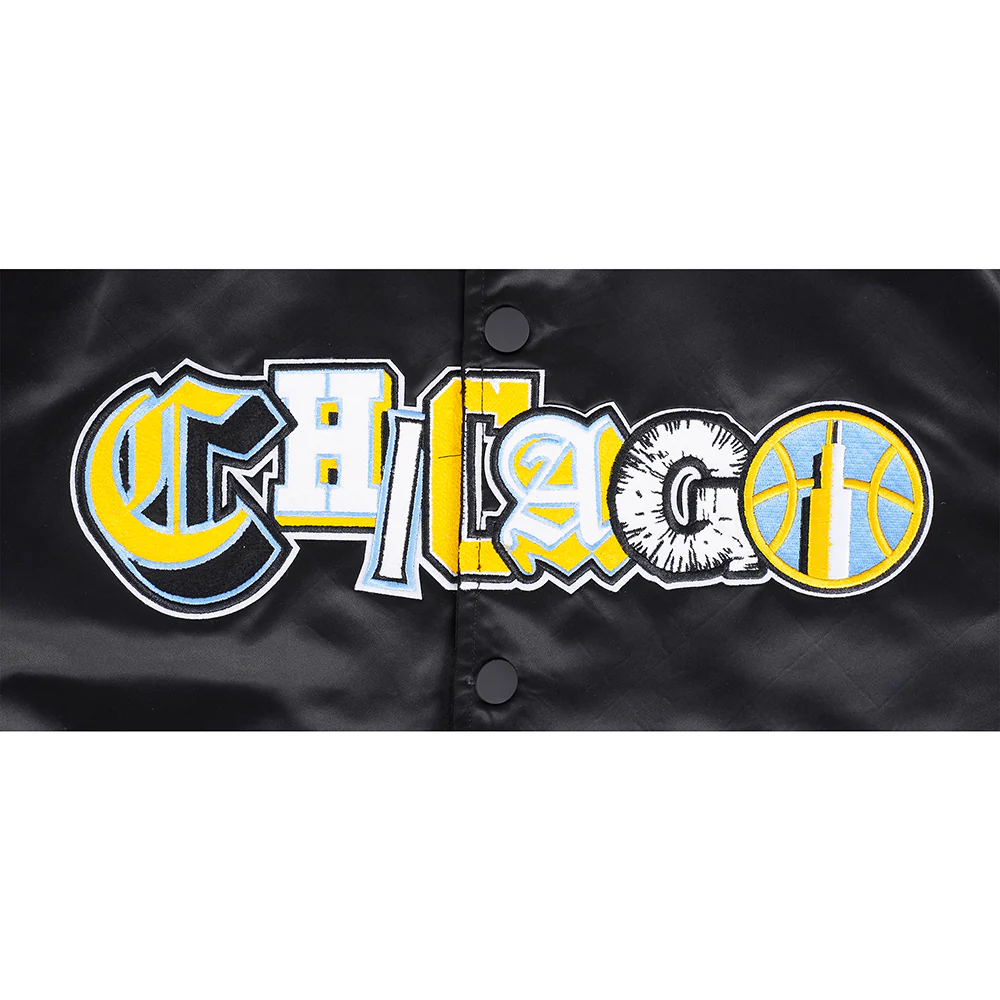 WNBA CHICAGO SKY CITY RANSOM MEN'S RIB SATIN JACKET (BLACK) - Image 8