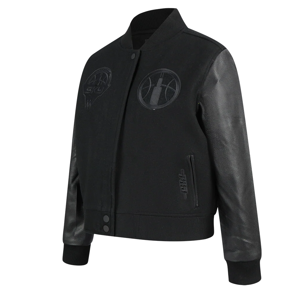 WNBA CHICAGO SKY TRIPLE BLACK WOMEN'S RIB WOOL VARSITY JACKET (JET BLACK)