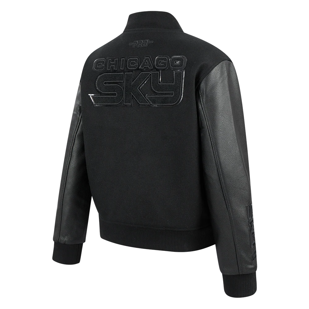 WNBA CHICAGO SKY TRIPLE BLACK WOMEN'S RIB WOOL VARSITY JACKET (JET BLACK) - Image 3