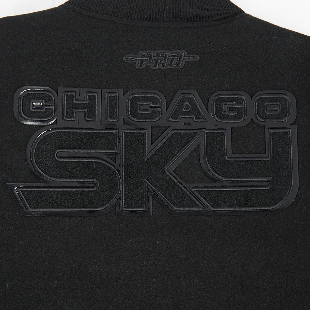 WNBA CHICAGO SKY TRIPLE BLACK WOMEN'S RIB WOOL VARSITY JACKET (JET BLACK) - Image 8