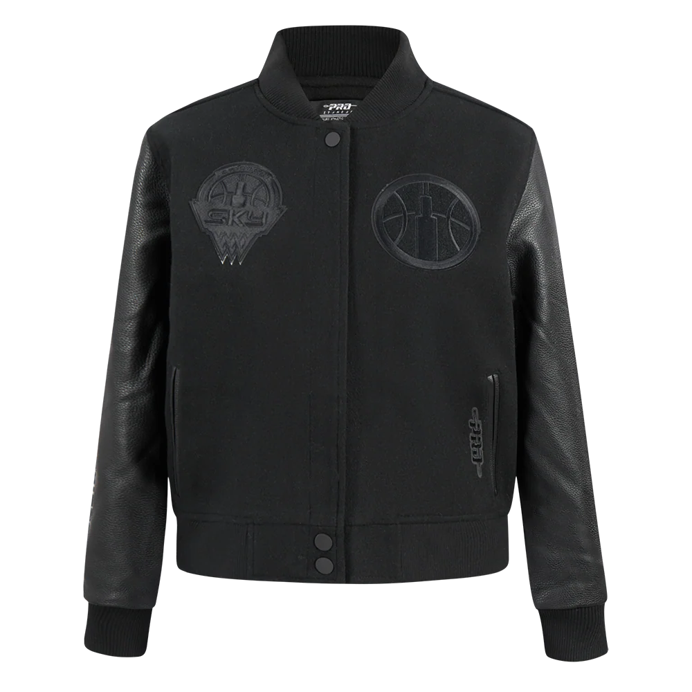WNBA CHICAGO SKY TRIPLE BLACK WOMEN'S RIB WOOL VARSITY JACKET (JET BLACK) - Image 9