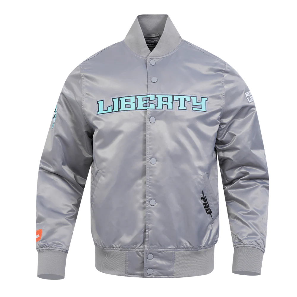WNBA NEW YORK LIBERTY CLASSIC CHENILLE MEN'S SATIN JACKET (GRAY)