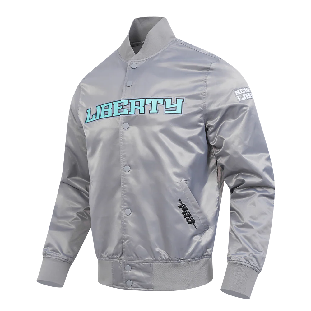 WNBA NEW YORK LIBERTY CLASSIC CHENILLE MEN'S SATIN JACKET (GRAY) - Image 2