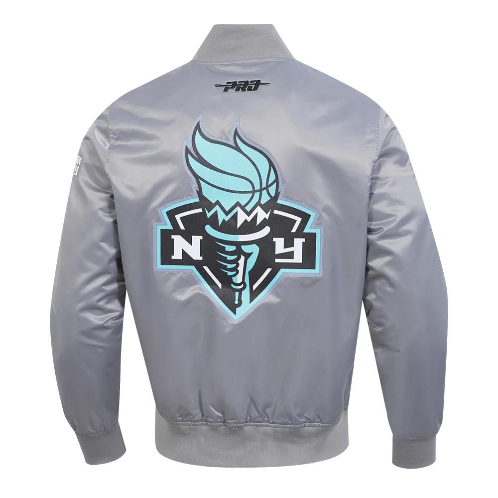 WNBA NEW YORK LIBERTY CLASSIC CHENILLE MEN'S SATIN JACKET (GRAY) - Image 3