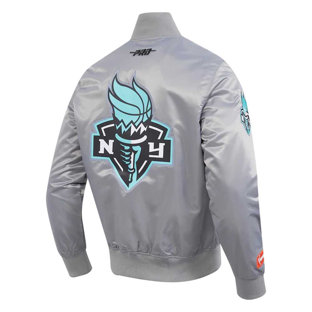 WNBA NEW YORK LIBERTY CLASSIC CHENILLE MEN'S SATIN JACKET (GRAY) - Image 4