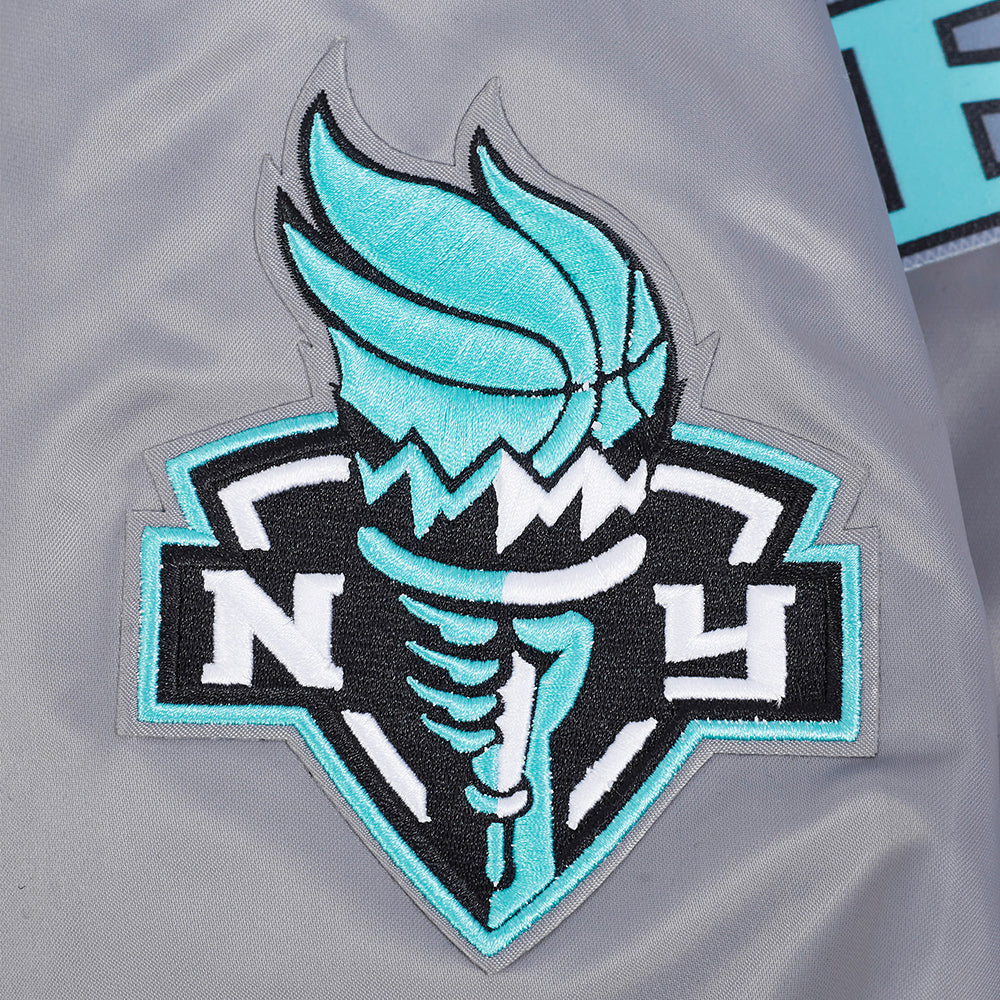 WNBA NEW YORK LIBERTY CLASSIC CHENILLE MEN'S SATIN JACKET (GRAY) - Image 6