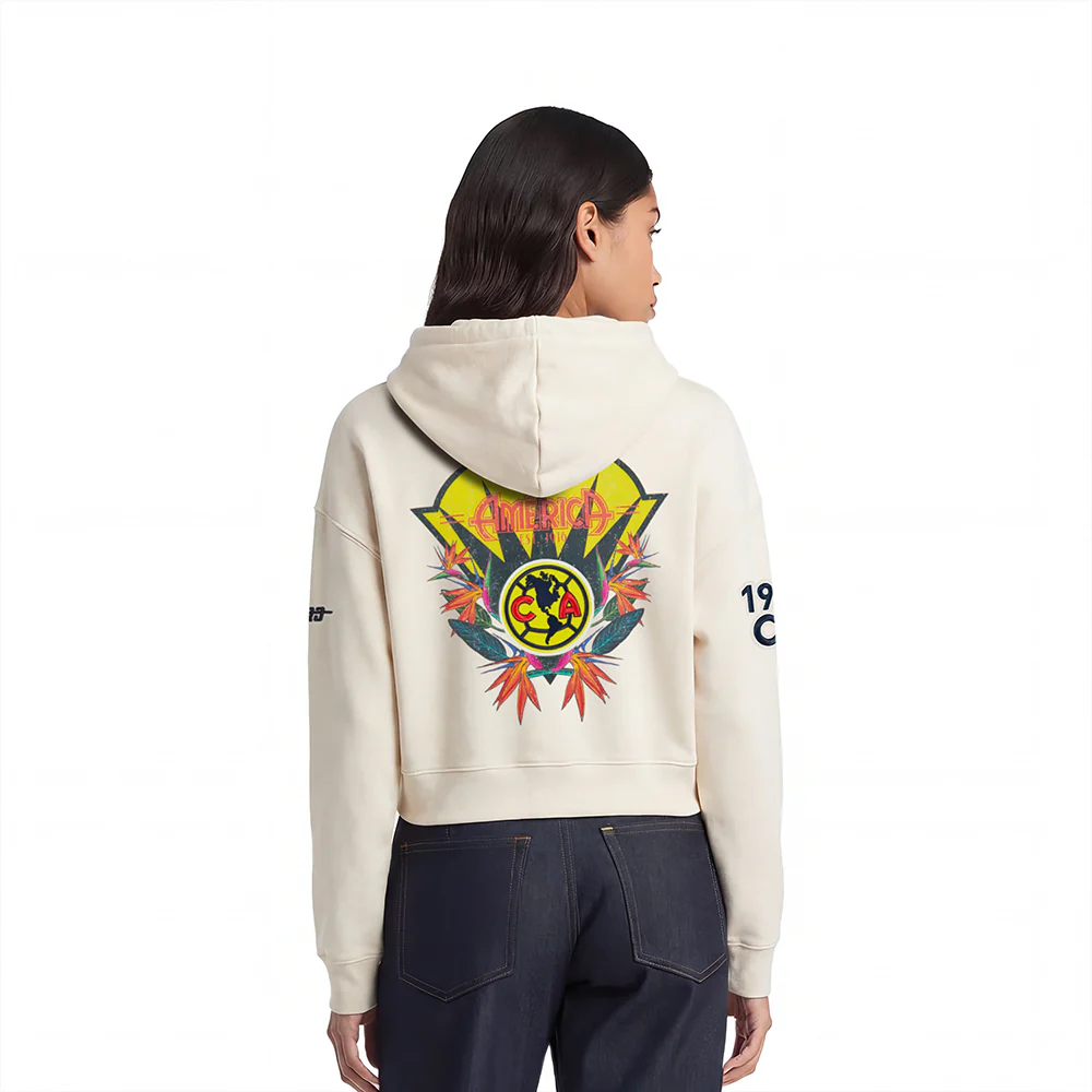 LIGA MX CLUB AMERICA PARADISE WOMEN'S CROPPED PULLOVER HOODIE (EGGSHELL) - Image 3