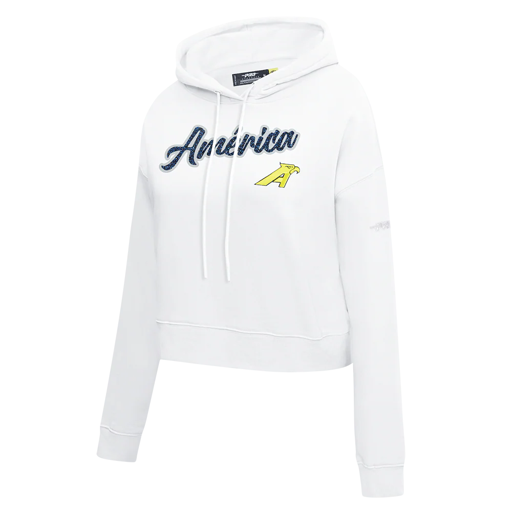 LIGA MX CLUB AMERICA TEAM CRYSTALLINE WOMEN'S CROPPED PULLOVER HOODIE (WHITE) - Image 3