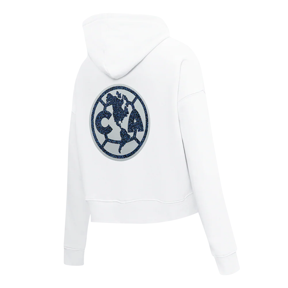 LIGA MX CLUB AMERICA TEAM CRYSTALLINE WOMEN'S CROPPED PULLOVER HOODIE (WHITE) - Image 4